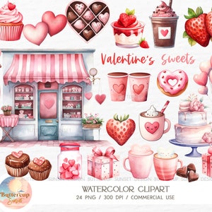 Valentine's Favorites Clipart: Valentine's Day Animals Candy Shop Desserts Sweet Treats (PNG Digital Download)