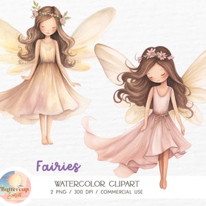 2 Cute Fairies Watercolor Clipart PNG Digital Download | Fairy Birthday Fall Garden Fairy Enchanted Forest Soft Pink Fairy PNG Clipart