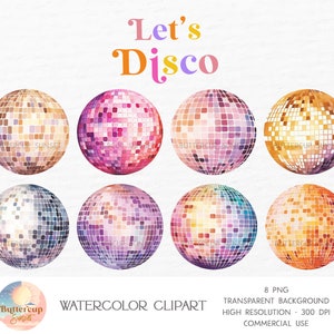 8 Disco Kugeln Aquarell Clipart PNG Digital Download | Groovy Disco Party Retro Tanzparty PNG | Weltraum Cowgirl Disco Cowgirl PNG Clipart