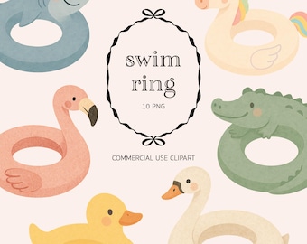 Swim Ring Clipart: Floaties Swimming Ring Summer Beach Floats Pool Party (PNG Digital Download)