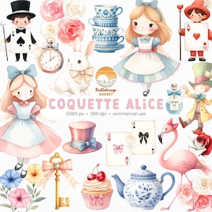 25 Coquette Aesthetic Alice in Wonderland aquarel clipart PNG digitale download | Roze cocktailstrik Tea Party Decor Chinoiserie Tea Party