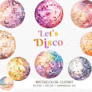 20 Disco Kugeln Aquarell Clipart PNG Digital Download | Groovy Disco Party Retro Tanzparty PNG | Weltraum Cowgirl Disco Cowgirl PNG Clipart