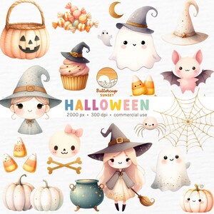 Spooky Halloween Clipart: Pumpkin Ghost Candy Corn Witch Halloween Party (PNG Digital Download)
