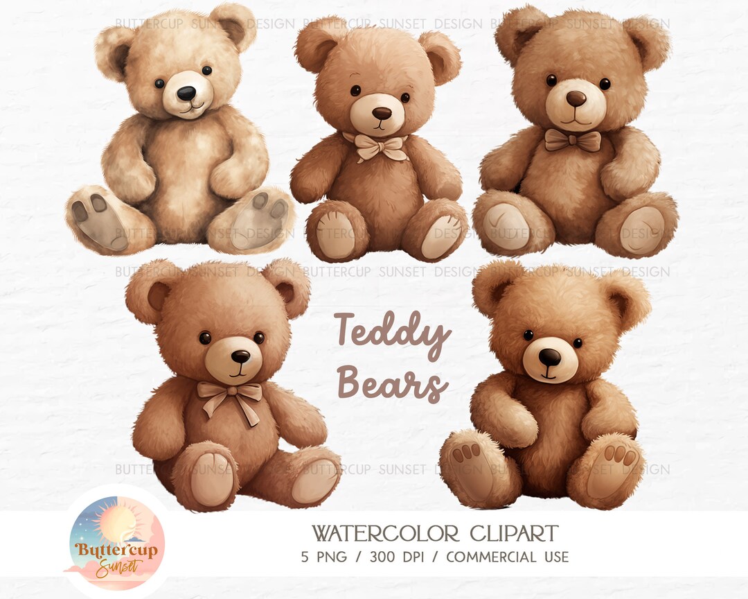 5 Teddy Bear Watercolor Clipart PNG Digital Download Teddy Bear Baby