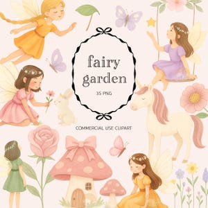 NOUVEAUTÉ 2025 : Jardin féerique Clipart PNG en téléchargement numérique | Clipart de fées pastel forêt enchantée licorne conte de fées fée magique fête d'anniversaire