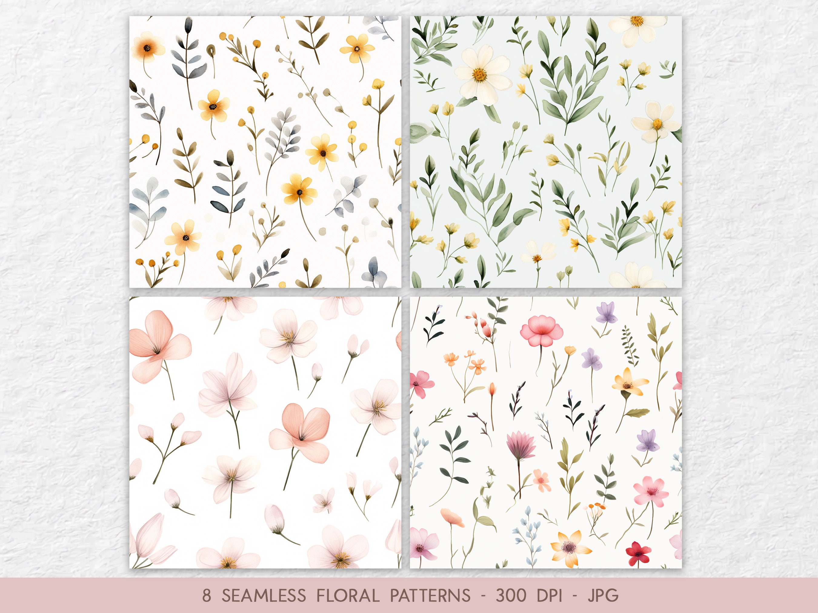 Floral Seamless Digital Papers: Spring Wildflowers Seamless Patterns ...