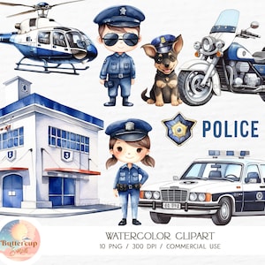 10 Police Department Watercolor Clipart PNG | Police Station Police Officer Policeman PNG Clipart | Police Vehicles Police Birthday Clipart