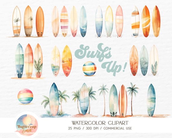 Surfboard Clipart: The Big One Birthday Surfboard Surf's Up Retro Surfing (PNG Digital Download)