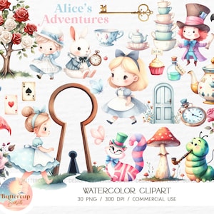 30 Baby Alice nel Paese delle Meraviglie Acquerello Clipart PNG Download digitale / Cute Alice Wonderland Clipart / Alice in Onederland Tea Party Clipart