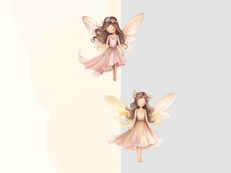 Cute Fairies Watercolor Clipart PNG Digital Download | Fairy Birthday Fall Garden Fairy Enchanted Forest Soft Pink Fairy PNG Clipart