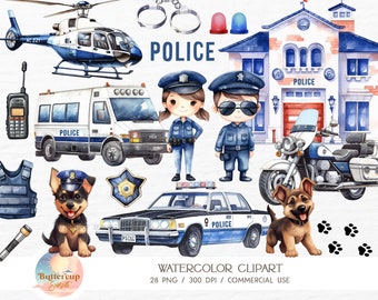 Police Department Clipart: Policeman Patrol Car Vehicle Police Officer Birthday (PNG Digital Download)