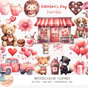 Valentine's Favorites Clipart: Valentine's Day Animals Candy Shop Desserts Sweet Treats (PNG Digital Download)