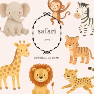 NIEUW 2025: safari dieren clipart digitale png-download | Schattige wilde dieren Safari Jungle Calling All Party Animals Safari Verjaardag Clipart