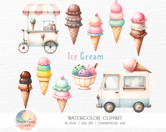 Pastel Ice Cream Clipart: Gelato Sorbet Frozen Sweets Here's the Scoop Birthday (PNG Digital Download)