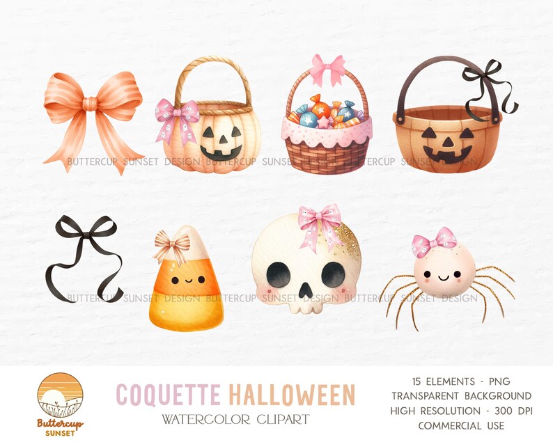 Coquette Halloween Watercolor Clipart PNG Digital Download | Cute Pink Ghost Coquette Bow Pink Coquette Halloween Pumpkin Bow PNG Clipart