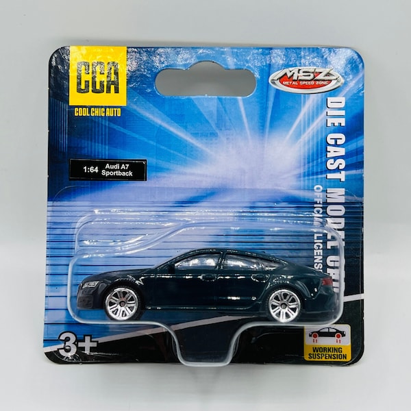 Audi A7 Sportback - MSZ renewed card, Diecast car model, Miniature vehicle, Collectible mini car, Dark green Germany sedan, Gift idea