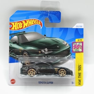 Toyota Supra - Hot wheels toy scale model, Legendary Japan car. Green diecast sportscar, Miniature 90s car, Collectible rare car model