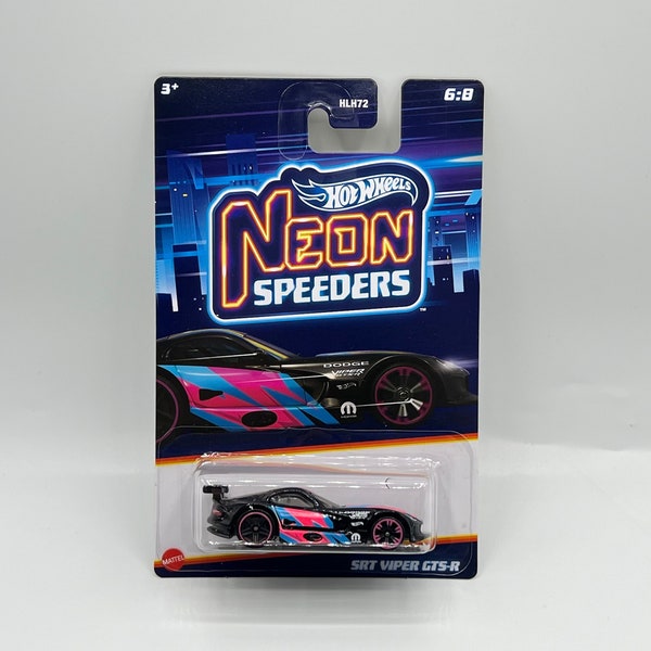 SRT Dodge Viper GTS-R - Hot Wheels Neon Speeders, Diecast night racing car, Rare collectible car model, Miniature american muscle automobile