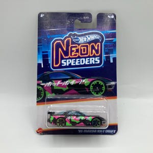 Mazda RX-7 Drift del 1995 - Hot Wheels Neon Speeders, vera auto da corsa su strada pressofusa, auto giocattolo da drift in miniatura, veicolo da collezione realizzato in Giappone