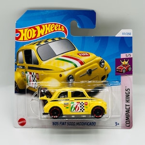 1960 Fiat 500D Modificado - Hot Wheels Compact Kings, Diecast mini Italian car, Miniature modified hatchback, Collectible rare livery car