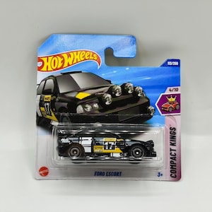 Ford Escort - Hot Wheels Compact Kings, Diecast black rally car, Miniature hatchback automobile, Collectible Mattel toy vehicle, Gift Idea