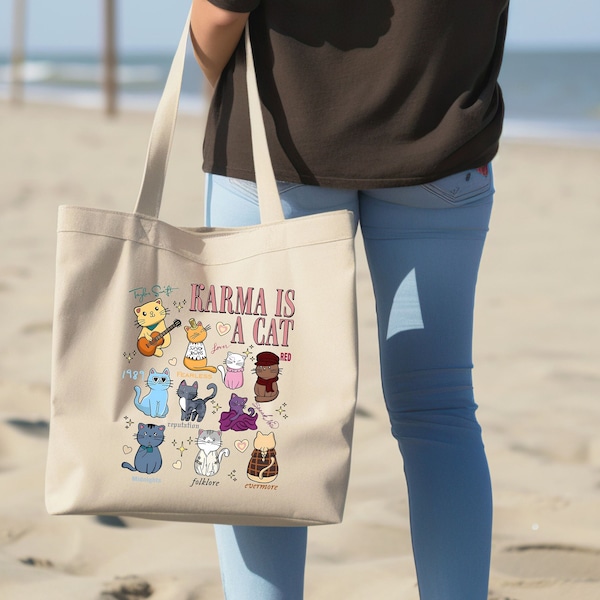 Karma is a Cat Tote Bag, Eras Tour Tote Bag, Cat Tote Bag, Eras Cat Tote Bag, Swiftie Tote Bag, Eras Tour Tote Bag, Concert Era