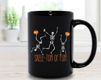 Halloween Dancing Skeleton Mug, Fall Skeleton Cup, Dancing Skeletons Mug Funny Skeleton Coffee Cup, Black Ceramic Mug, Skeletons Dancing