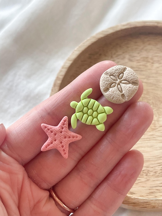 Summer stud earrings, turtle, starfish, sand dollar, tropical earrings stud, small earrings, jewelry for girls, accessories for women, gift