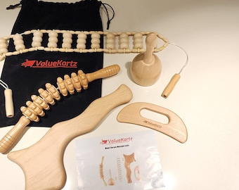 5 in 1 Wood Therapy Massage Tools, Maderoterapia, Anti Cellulite Lymphatic, Gua sha, Drainage Massager