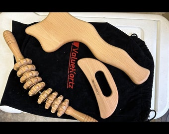3 in 1 Wood Therapy Massage Tools, Maderoterapia, Anti Cellulite Lymphatic, Gua sha, Drainage Massager