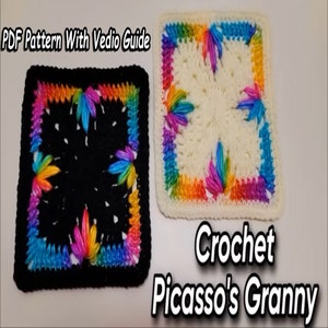 Crochet Picasso's Granny Square Pattern, Crochet Patterns, Crochet Blanket, Granny Square Pattern, Crochet Tote Bag, Flower with Video guide