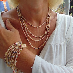 Wrap around, crotchet necklace and/or bracelet or anklet with glass, rocaille seed beads