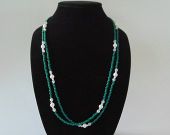 Double Stranded Necklace with Bicones, Pearls and, Rocailles Beads