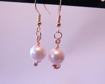 Handmade Pearl Dangle Earrings, Lightweight Wire Jewelry