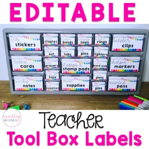 Bright Teacher Toolbox Editable Labels | Teacher Toolbox Labels | Colorful Classroom Decor | Teacher Organization | Classroom Labels