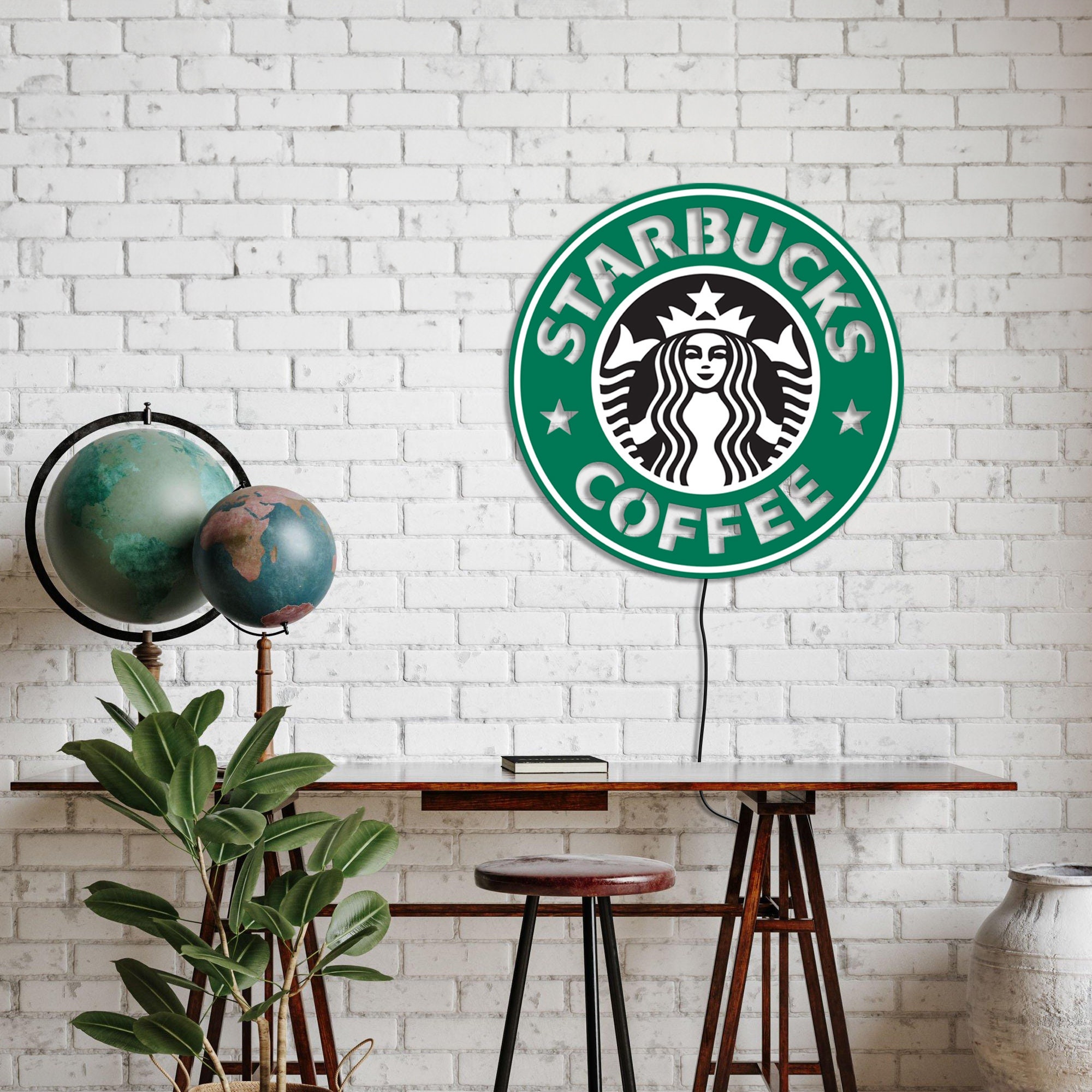 Starbucks Neon Sign Starbucks Logo Sign Starbucks Light Etsy