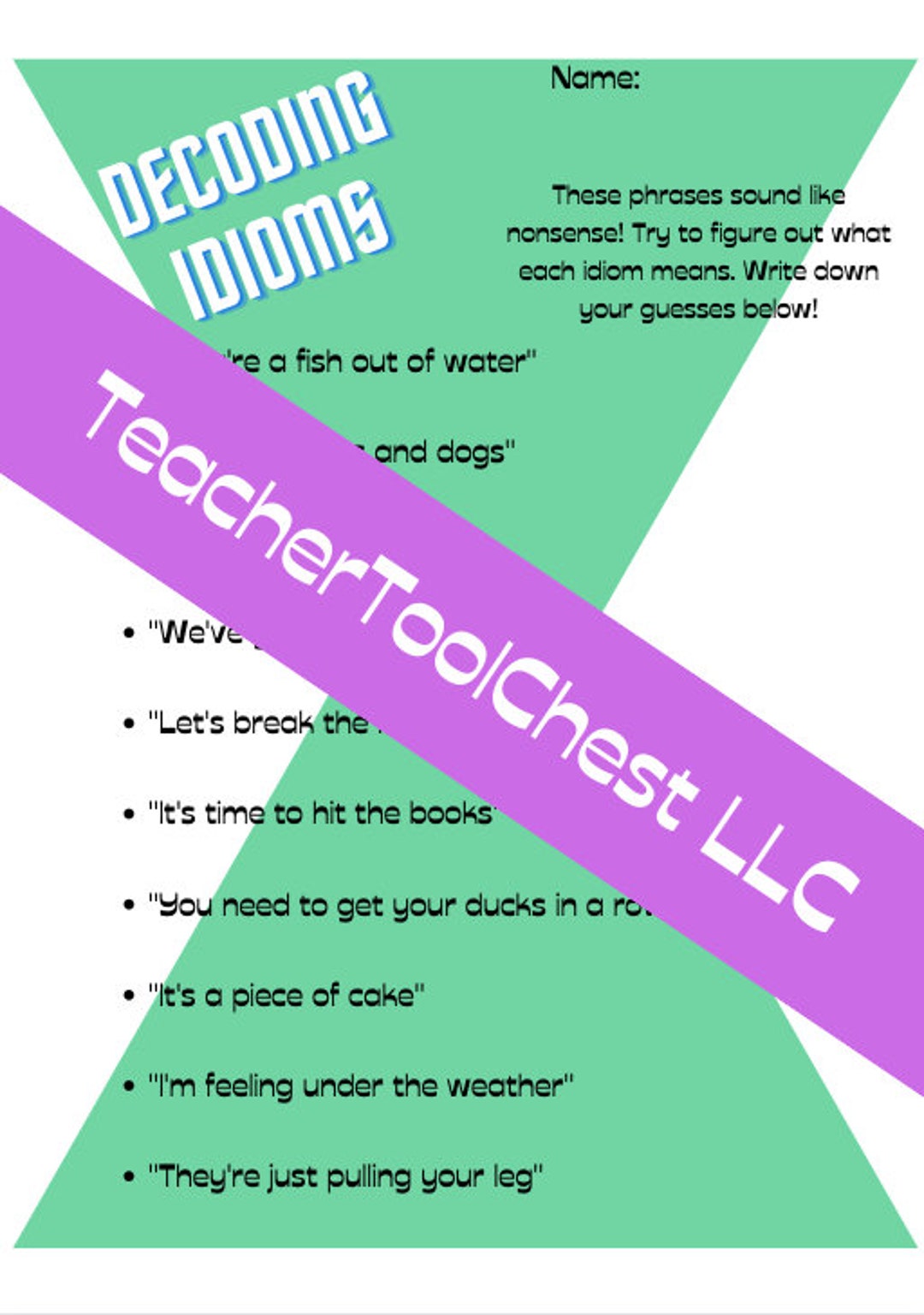 Decoding Idioms English Worksheet - Etsy
