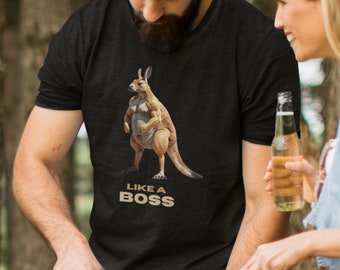 Camiseta "Like a Boss Kangaroo": cuello redondo unisex divertido