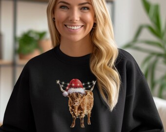 Highland Cow Christmas Sweater or tee Unisex Crewneck Sweatshirt or T shirt