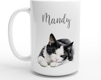 Personalized tuxedo cat mug porcelain enamel coffee tea latte mug cup for tuxedo cat lovers