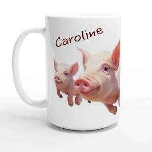 Personalized Pig Mug: Porcelain Coffee Cup, Custom Name Gift