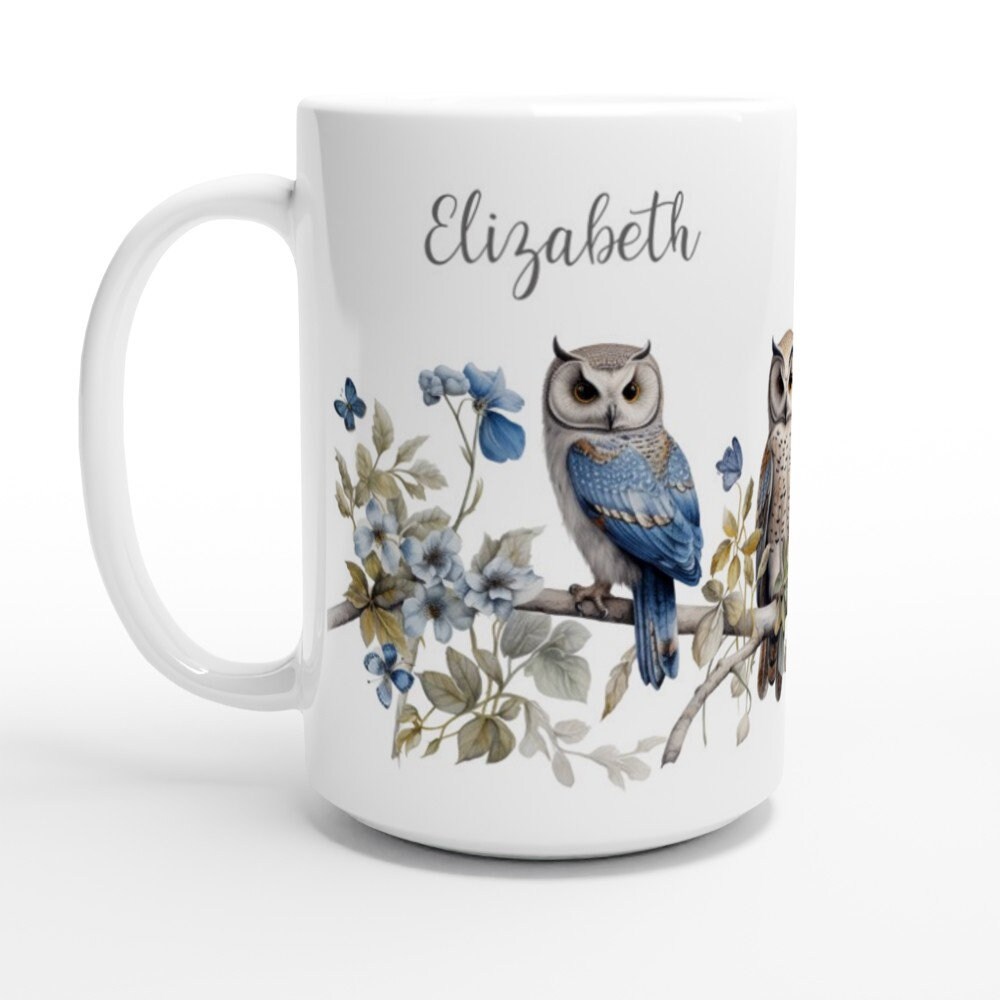 Personalized owl mug porcelain coffee tea latte mug cup for owl lovers