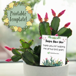Editable Printable Teacher Gift Tag - Thank You for Helping Me Grow! - Succulent Theme