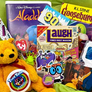 90s Retro Collectors Mystery Gift Box, VHS, Beanie Baby, Ninja Turtle, Goosebumps book, 90s nostalgia items, Gift for 90s Fan, Theme Gift