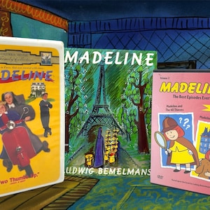 Vintage Madeline Collection - 1998 VHS, DVD with 2 Features, and 1982 Softcover Book,  Classic Children's Literature, Gift for Young Reader
