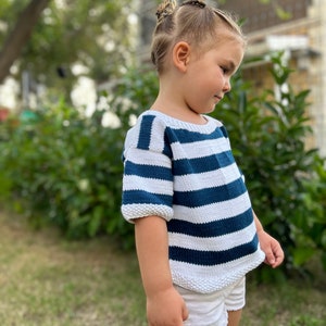French Striped Baby Sweater – Nautical Summer Cardigan for Kids – Navy and White Organic Knit Shirt – Chunky Knit Shirt