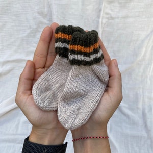 Striped Baby Wool Socks,  Beige Newborn Unisex Baby Wool Socks, Merino Wool Baby Socks, Knit Baby And Toddler Socks, Newborn Gift Baby