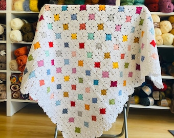 Organic Rainbow Baby Blanket – Handmade Heirloom Gift – Soft Cotton Newborn Keepsake - Vintage-Inspired Colorful Crochet Baby Girl Blanket