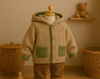 Alpaca Wool Mocha Brown Button Down Cardigan, Soft Wool Toddler Cardigan, Cozy Toddler Knitwear, Neutral Crochet Baby Cardigan