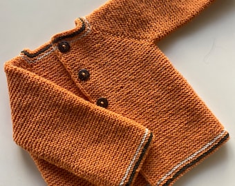 Cardigan bébé en tricot orange fait main, cardigan en laine pour tout-petit, cardigan boutonné pour bébé, pull cardigan pour enfant, vêtements pour tout-petits